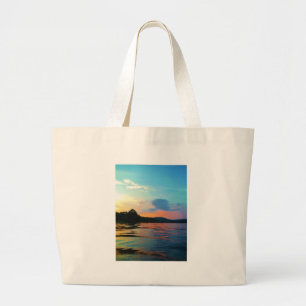 Bolsa Tote Grande Pêssego e Sunset Azul no lago de montanha
