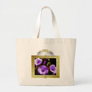 Bolsa Tote Grande Petunias roxas em quadros iluminados