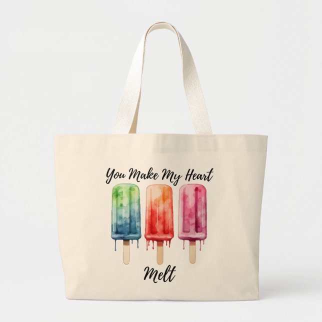 Bolsa Tote Grande Picolé de Aquarela Cuta Verão (Frente)