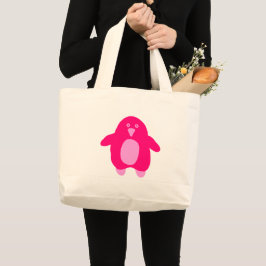 Bolsa Tote Grande Pinguim de Cartoon Rosa
