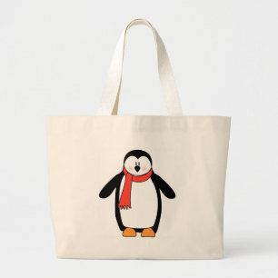 Bolsa Tote Grande Pinguim embrulhado em Red Scarf
