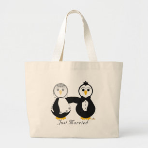 Bolsa Tote Grande Pinguins casando-se com Recem casados