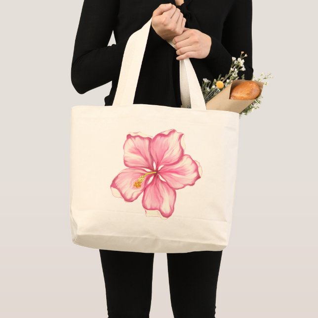 Bolsa Tote Grande PINK de hibisco e local (Frente (produto))