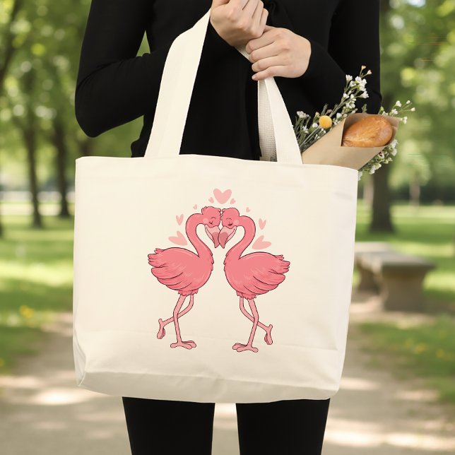 Bolsa Tote Grande Pink Flamingo Wedding Tropical Hawaiian Luau Beach (Criador carregado)