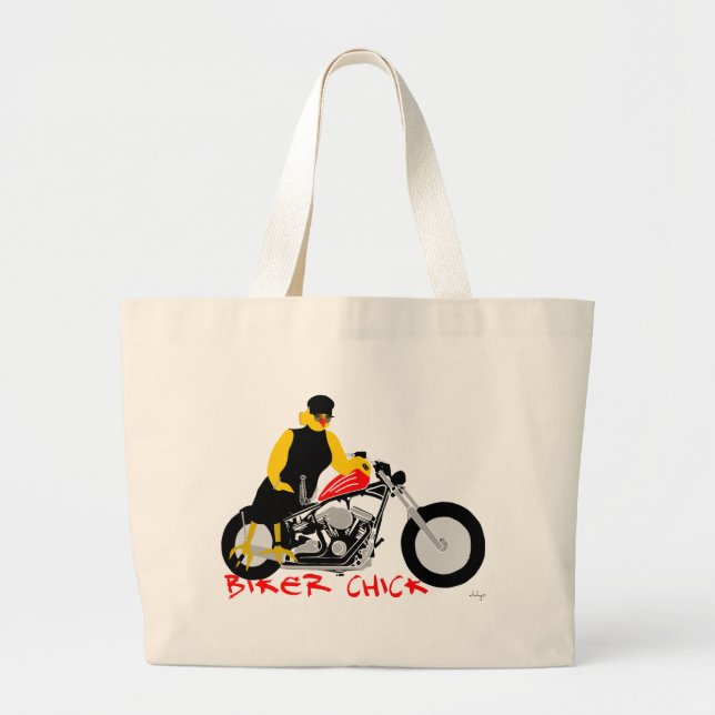 Bolsa Tote Grande PINTINHO BIKER sentado em sua moto (Frente)