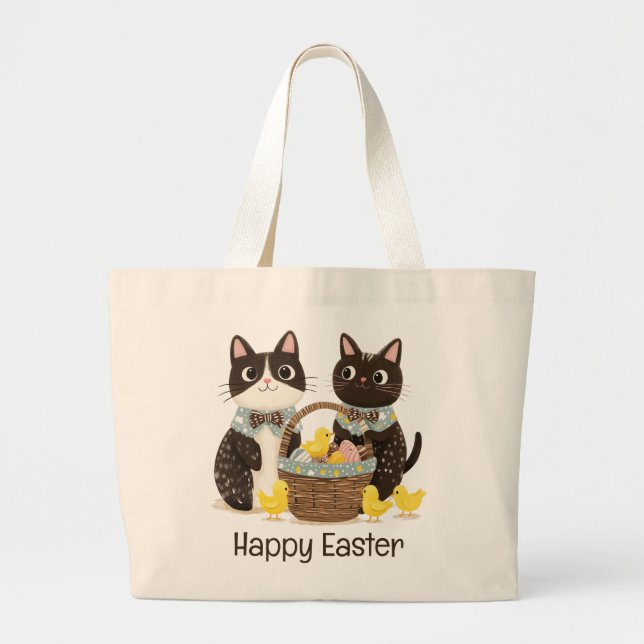 Bolsa Tote Grande Pintinhos para bebês Páscoas Gatos de felz pascoa (Frente)