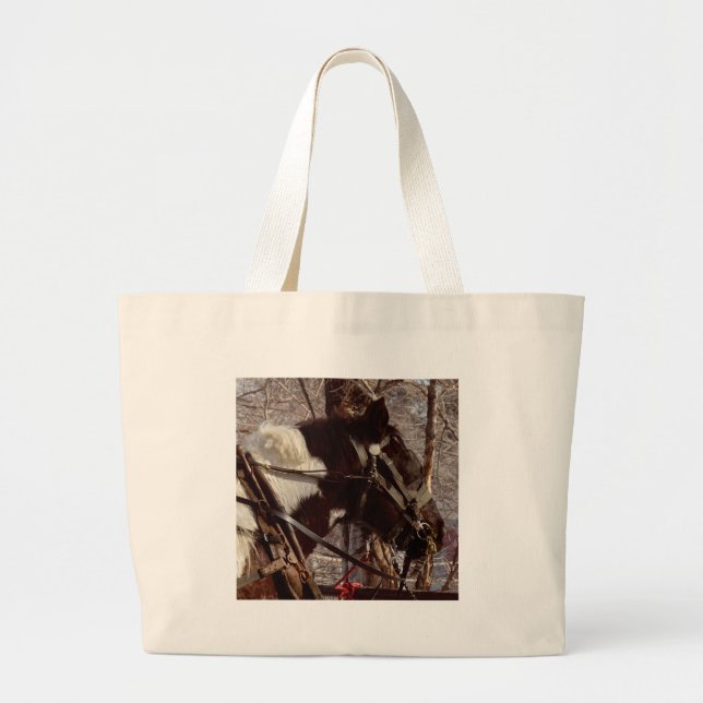 Bolsa Tote Grande Pinto Cavalo de Rascunho (Frente)