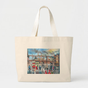 Bolsa Tote Grande Pintura a óleo velha do trem do viaduto de