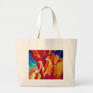 Bolsa Tote Grande Pintura alaranjada da flor da arte da aguarela das