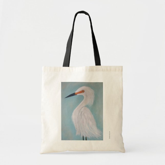 Bolsa Tote Grande pintura branca das belas artes do Egret (Frente)