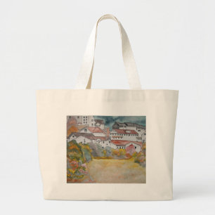 Bolsa Tote Grande Pintura da aguarela da paisagem de Toscânia Itali