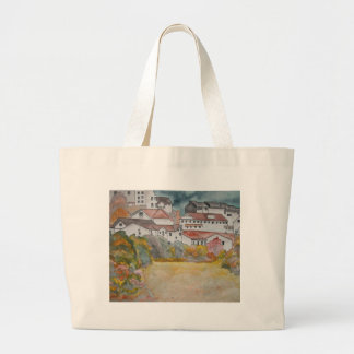 Bolsa Tote Grande Pintura da aguarela da paisagem de Toscânia Italia