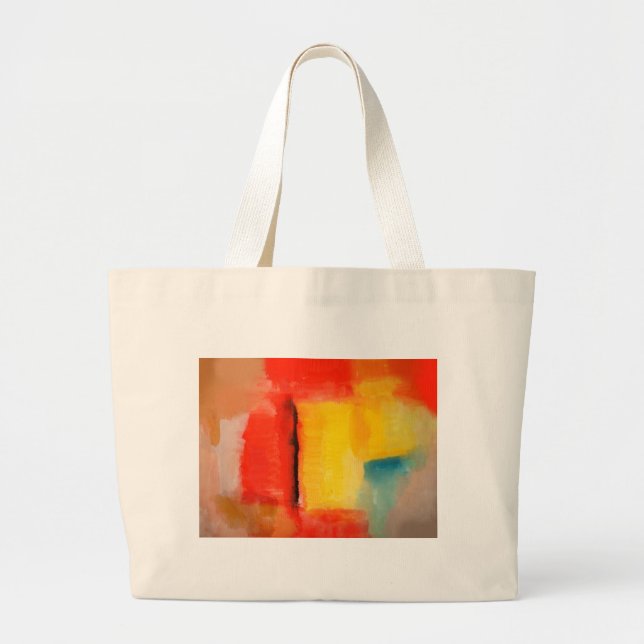 Bolsa Tote Grande Pintura de Abstrato Amarelo Vermelho Moderno (Frente)