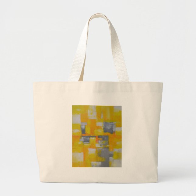 Bolsa Tote Grande pintura de abstrato branca cinza amarela  (Frente)