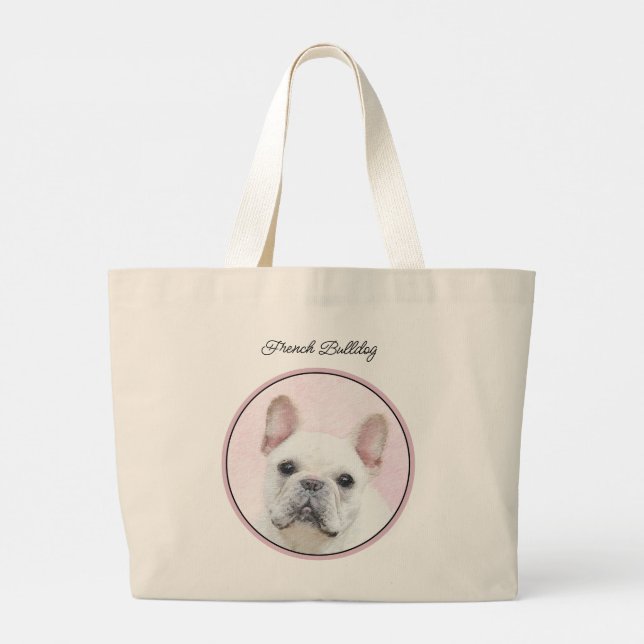 Bolsa Tote Grande Pintura de Buldogue Francês Pintura de Cachorro Br (Verso)