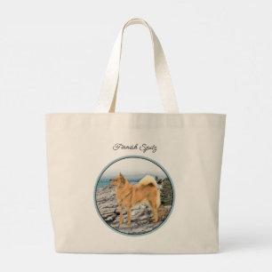 Bolsa Tote Grande Pintura de Cão Original em Esquadra de Spitz Finla
