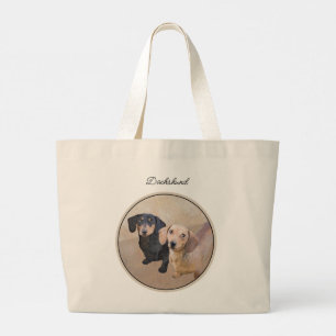 Bolsa Tote Grande Pintura De Dachshund Preta Suave E Arte Vermelha D