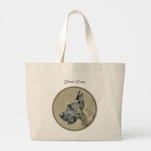 Bolsa Tote Grande Pintura de Great Dane Brindle Arte Original de Cac