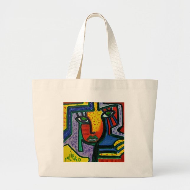 Bolsa Tote Grande Pintura de madeira abstrata (Frente)