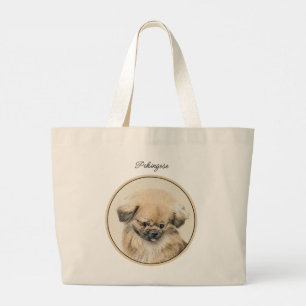 Bolsa Tote Grande Pintura de Pequinês Fawn Fofo Cachorro de Estimaçã