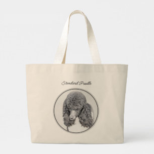 Bolsa Tote Grande Pintura de Poodle Padrão Parti Preto Branco Arte d