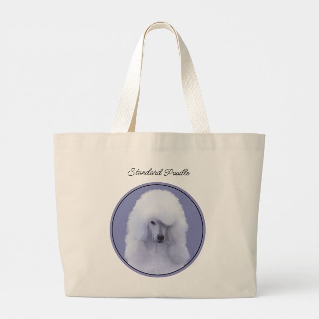 Bolsa Tote Grande Pintura de Poodle Standard White Original Dog Art (Verso)