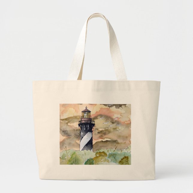 Bolsa Tote Grande Pintura do farol de St Augustine Florida (Frente)