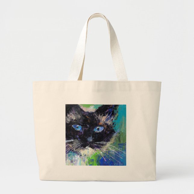 Bolsa Tote Grande Pintura do gato de Ragdoll (Frente)