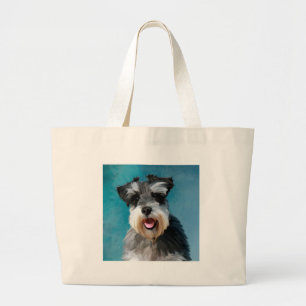 Bolsa Tote Grande Pintura em Aquarela do Schnauzer Miniatura