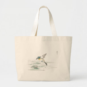 BOLSA TOTE GRANDE PINTURA JAPONESA DE ALGODÃO DE PÁSSARO