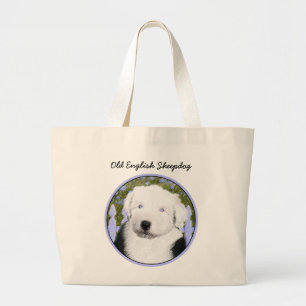 Bolsa Tote Grande Pintura para papoilas de Sheepdog Inglês - Arte p