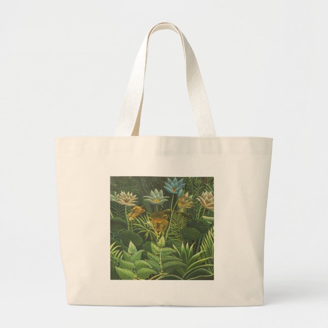 Bolsa Tote Grande Pintura Tropical do Leão da Selva Rousseau (Frente)