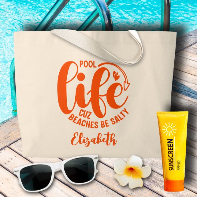 Bolsa Tote Grande Piscina Life Orange (Pool Life Orange Large Tote Bag)