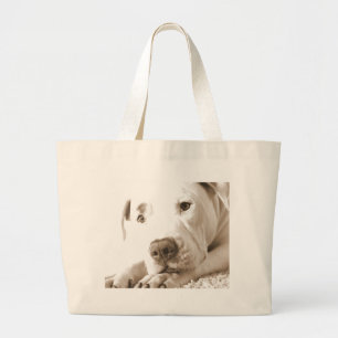 Bolsa Tote Grande pitbull branco amigável sonolento ódio feito não r