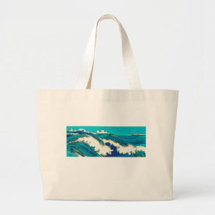 Bolsa Tote Grande PixDezines konen ondas de oceano do uehara, 上原