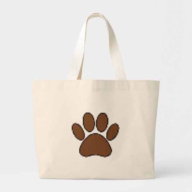 Bolsa Tote Grande Pixel Dog Paw Print (Frente)