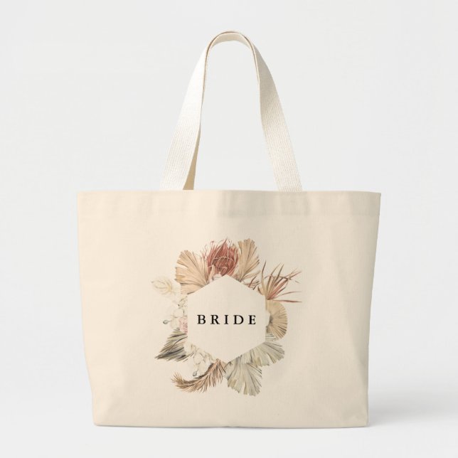 Bolsa Tote Grande Placa de Brito Pampas de Grama Seca Floral Tropica (Frente)
