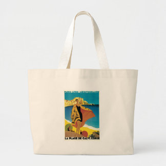 Bolsa Tote Grande Plage de poster das viagens vintage de Calvi do
