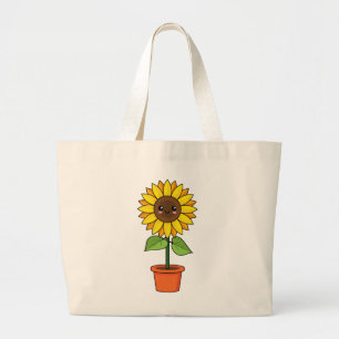 Bolsa Tote Grande Planta de girassol de Kawaii em Pote
