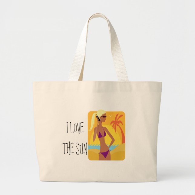 Bolsa Tote Grande playa, EU AMO THE SUN (Frente)