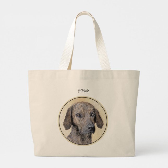 Bolsa Tote Grande Plott Hound Painting Brindle Cute Original Dog Art (Verso)