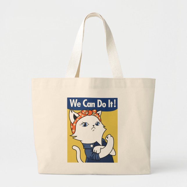 Bolsa Tote Grande Podemos Fazer Isso! Gato Branco Rosie, o Ribeira (Frente)