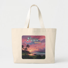 Bolsa Tote Grande Poipu Kauai Hawaii Beach Palm Trees Retro