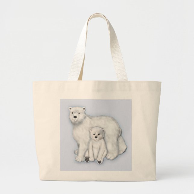 Bolsa Tote Grande Polar Bear Mãe e Cub. (Frente)
