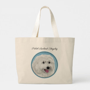Bolsa Tote Grande Polonês Lowland Sheepdog Pintura Original