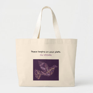 Bolsa Tote Grande Pomba & citações da paz do mosaico da