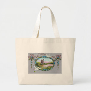 Bolsa Tote Grande Pombas azuis da grinalda da flor do aniversário