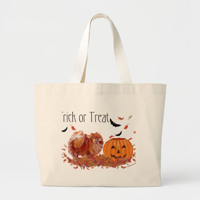 Bolsa Tote Grande Pomerânia de Halloween (Frente)