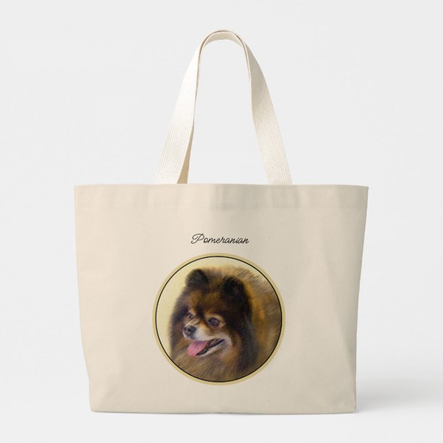 Bolsa Tote Grande Pomerânia Pintura Laranja Aranha Original (Verso)