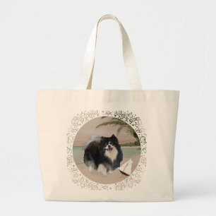 Bolsa Tote Grande Pomerânia preta com veleiro